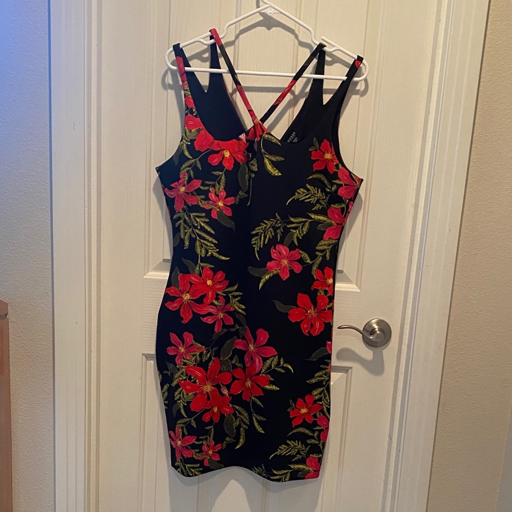 Guess Black and Red Floral Mini Dress